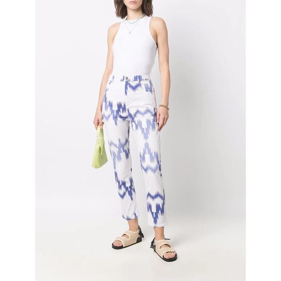 Isabel Marant Etoile Lanea Jeans Size Medium White Blue Western Aztec High Rise - Picture 1 of 16